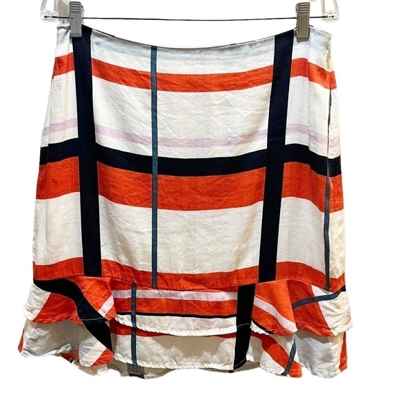 Ann Taylor Picnic Striped Linen Skirt w/Flounce Hem Ivory & Red Orange Sz 8 - Picture 4 of 12